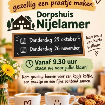 Kom gezellig langs: inloopochtend in Dorpshuis Nijelamer